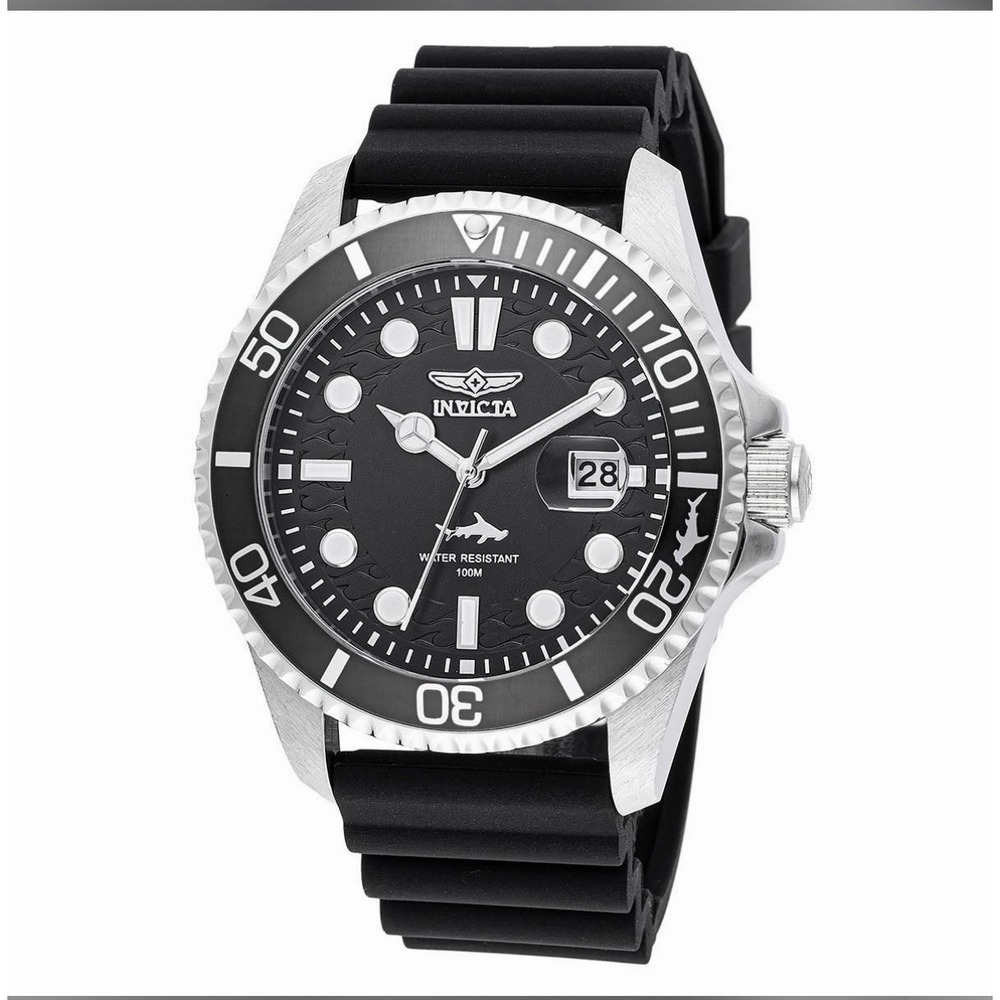 Invicta Men's Watch Pro Diver Rotating Bezel Black Dial Silicone Strap 47161
